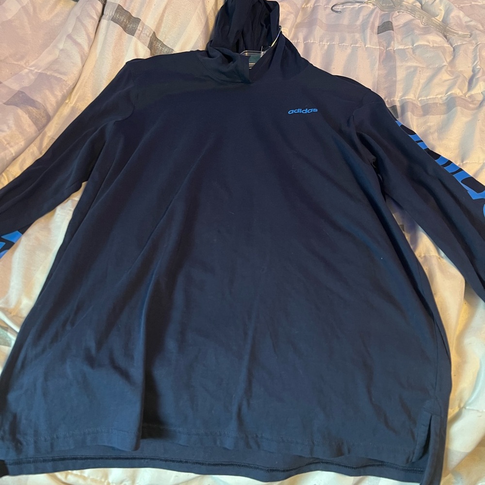 adidas Navy shirt with  Hood with Light Blue Logo
